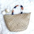 No Brand Straw Weave Pom Pom Medium Handbag Hot on Sale