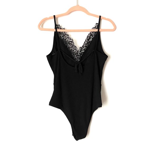 Topshop Black Lace Ribbed Bodysuit- Size 12 For Sale