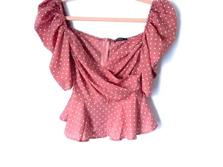 Shein Pink Polka Dot Ruffle Sleeve Peplum Crop Top- Size S Supply