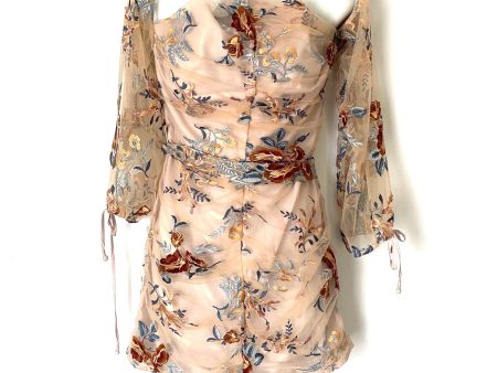 Tularosa Floral Embroidered Overlay Ruched Dress- Size M on Sale