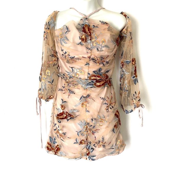 Tularosa Floral Embroidered Overlay Ruched Dress- Size M on Sale