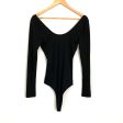 Vestique Black Long Sleeve Ribbed Scoop Neck Thong Bodysuit- Size S Sale