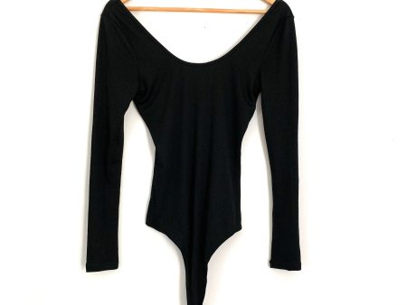 Vestique Black Long Sleeve Ribbed Scoop Neck Thong Bodysuit- Size S Sale