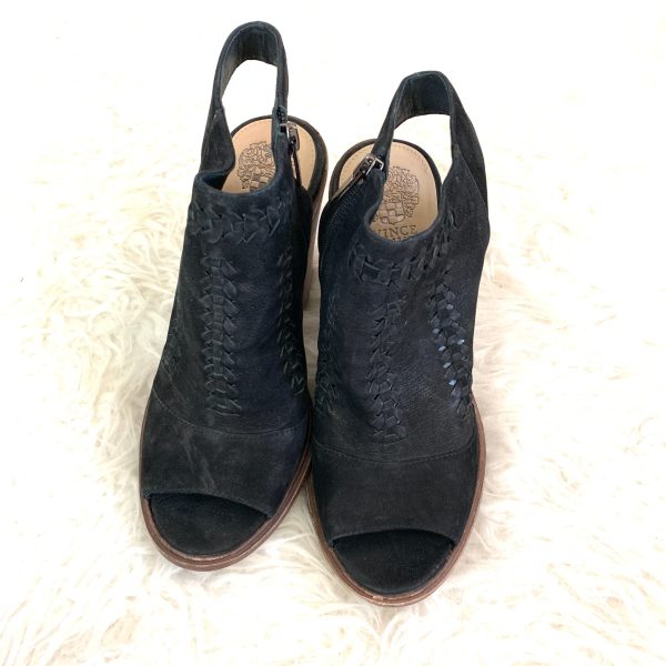 Vince Camuto Black Suede Leather Peep Toe Booties- Size 8.5 Discount