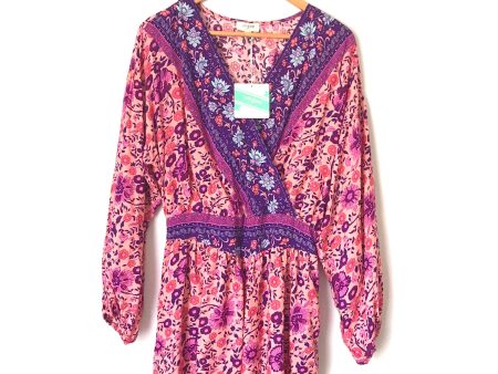 Umgee Pink Purple Floral Long Sleeve Romper NWT- Size S For Sale