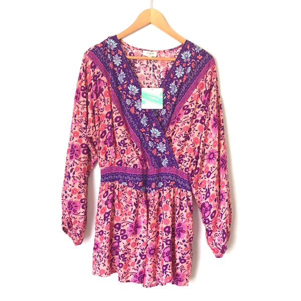 Umgee Pink Purple Floral Long Sleeve Romper NWT- Size S For Sale