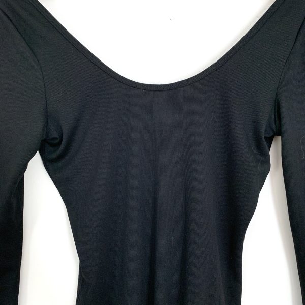 Vestique Black Long Sleeve Ribbed Scoop Neck Thong Bodysuit- Size S Sale