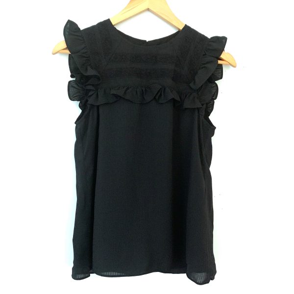 Textile Elizabeth and James Black Lace Ruffle Blouse- Size XS For Sale