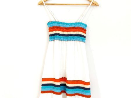 Surf Gypsy White Linen Cover Up with Blue and Orange Stripes- Size S Supply