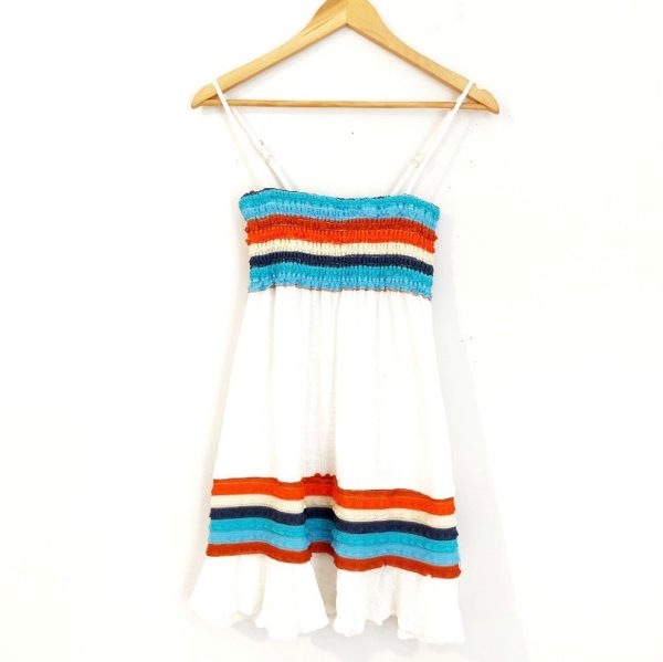 Surf Gypsy White Linen Cover Up with Blue and Orange Stripes- Size S Supply