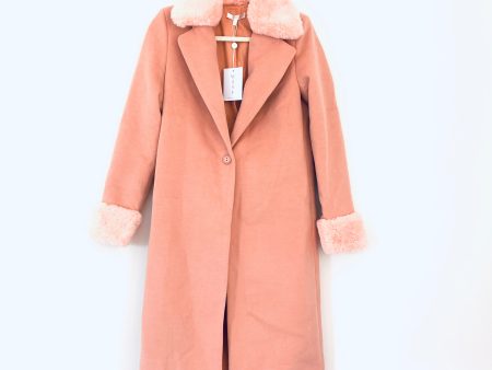 WAYF Pink Faux Fur Button Closure Coat NWT- Size XS Hot on Sale