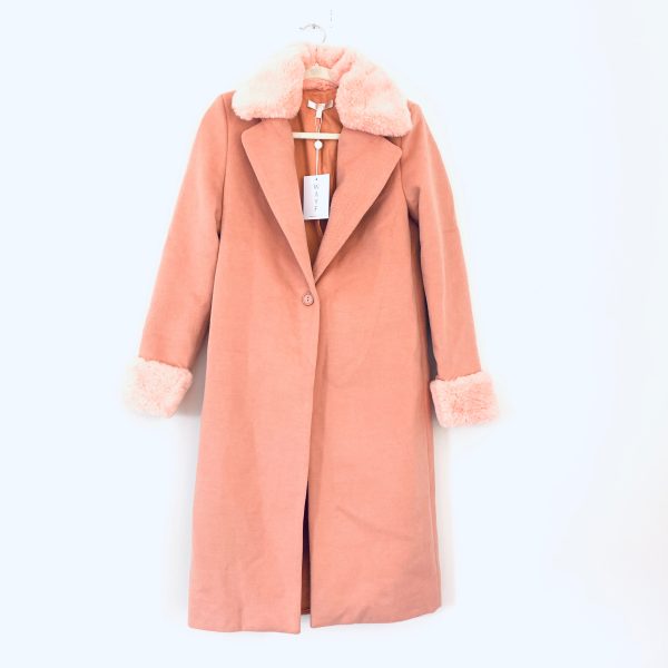 WAYF Pink Faux Fur Button Closure Coat NWT- Size XS Hot on Sale