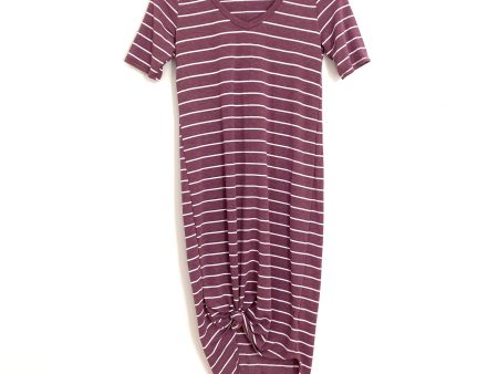 Sweet Claire Purple Striped V Neck Short Sleeve Midi Dress- Size S Cheap