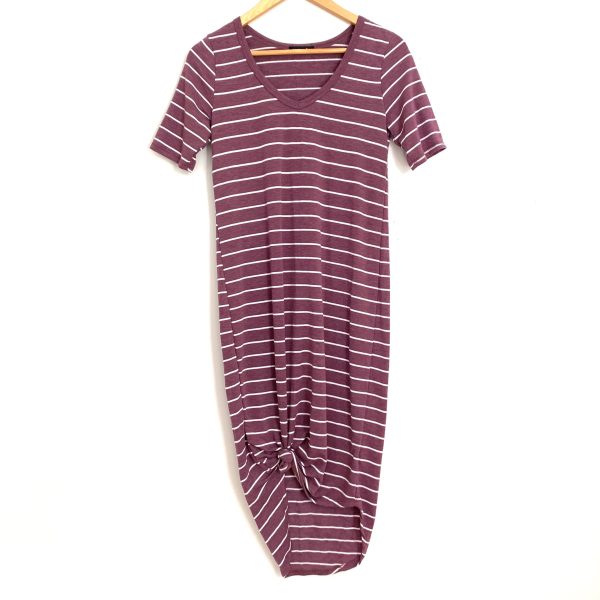 Sweet Claire Purple Striped V Neck Short Sleeve Midi Dress- Size S Cheap