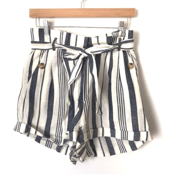 Topshop Striped Linen Paperbag Waist Shorts- Size 6 Hot on Sale