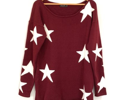 Amaryllis Maroon Star Sweater Tunic with Distressed Details- Size S M For Discount