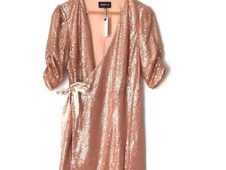 Sugar + Lips Rose Gold Sequin Wrap Dress NWT- Size M Online Hot Sale