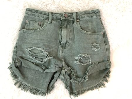 Vestique Olive Green Distressed Denim Shorts- Size S on Sale