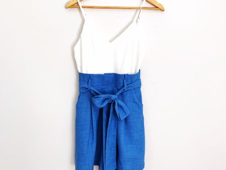 The Clothing Company White and Denim Blue Romper NWT- Size S on Sale