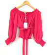 WAYF Bright Pink Off the Shoulder Smocked Waist Top with Belt NWT- Size XS For Sale