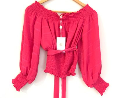 WAYF Bright Pink Off the Shoulder Smocked Waist Top with Belt NWT- Size XS For Sale