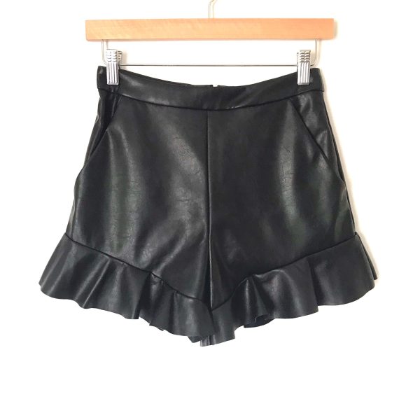 Beau Tissu Black Ruffle Faux Leather Shorts- Size S For Discount