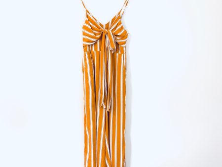 Blue Blush Mustard Stripe Tie Front Jumpsuit with Pockets- Size S For Sale