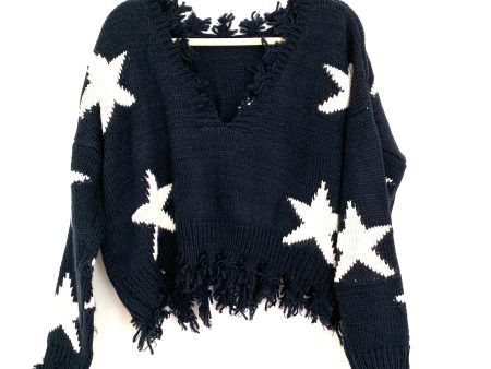 Vestique Navy Star Fringe Sweater with Back V NWT- Size S on Sale