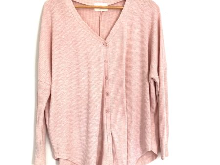 Vestique Light Pink Ribbed Button Up Blouse- Size S on Sale