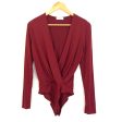 Vestique Maroon Wrap Deep V Bodysuit with Long Sleeves- Size S Online Hot Sale