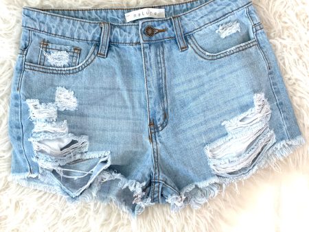 Nature Distressed Light Denim Cut off Shorts- Size M For Sale