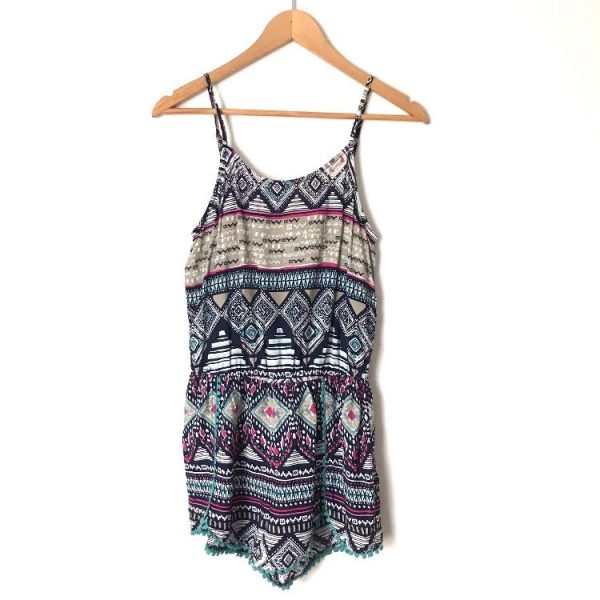 Sweet Journey Blue & Pink Romper with Crochet Detail Hem- Size S on Sale