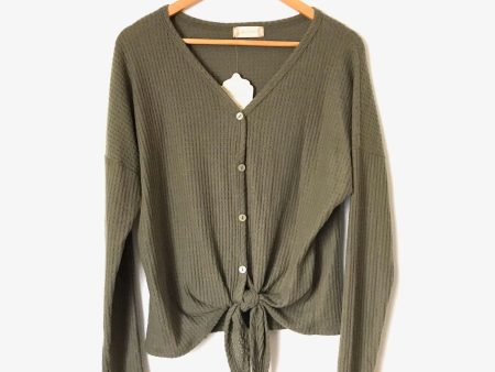 Altar’d State Green Knotted Front Waffle Knit Long Sleeve Top NWT- Size S on Sale