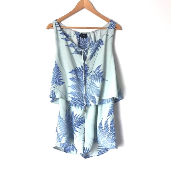 Vici Blue Leaf Print Ruffle Romper- Size S For Sale