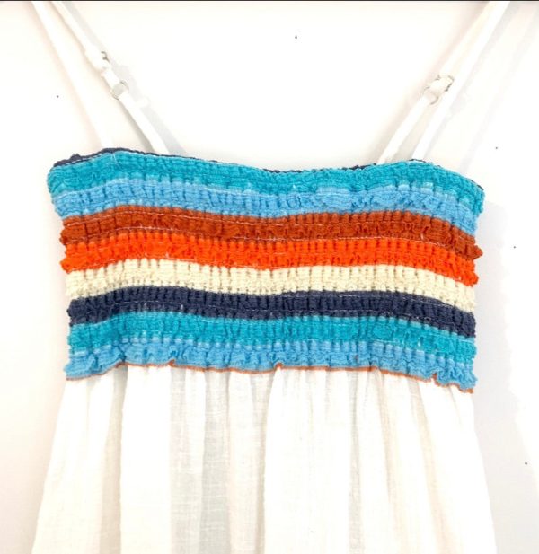 Surf Gypsy White Linen Cover Up with Blue and Orange Stripes- Size S Supply